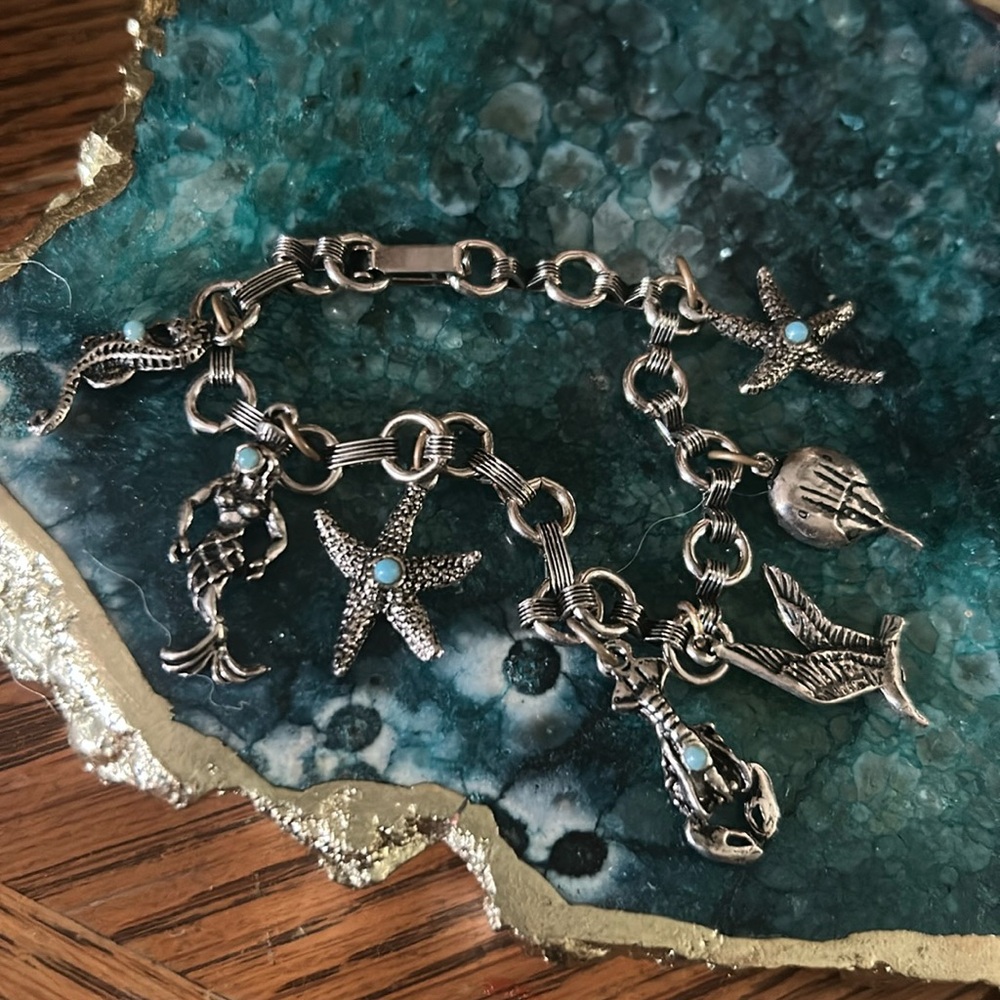Vintage Silver & Turquoise Beach Charm Bracelet - Picture 3 of 13
